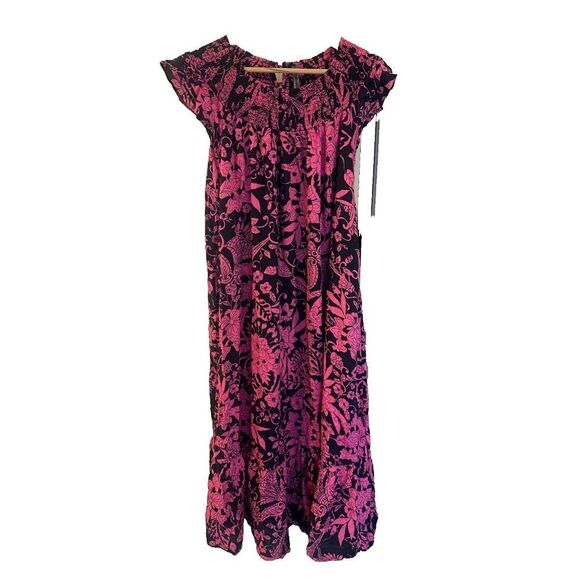 Anthropologie XS Arielle Sleep Maxi Dress Pink Navy Pockets Boho - Picture 2 of 11